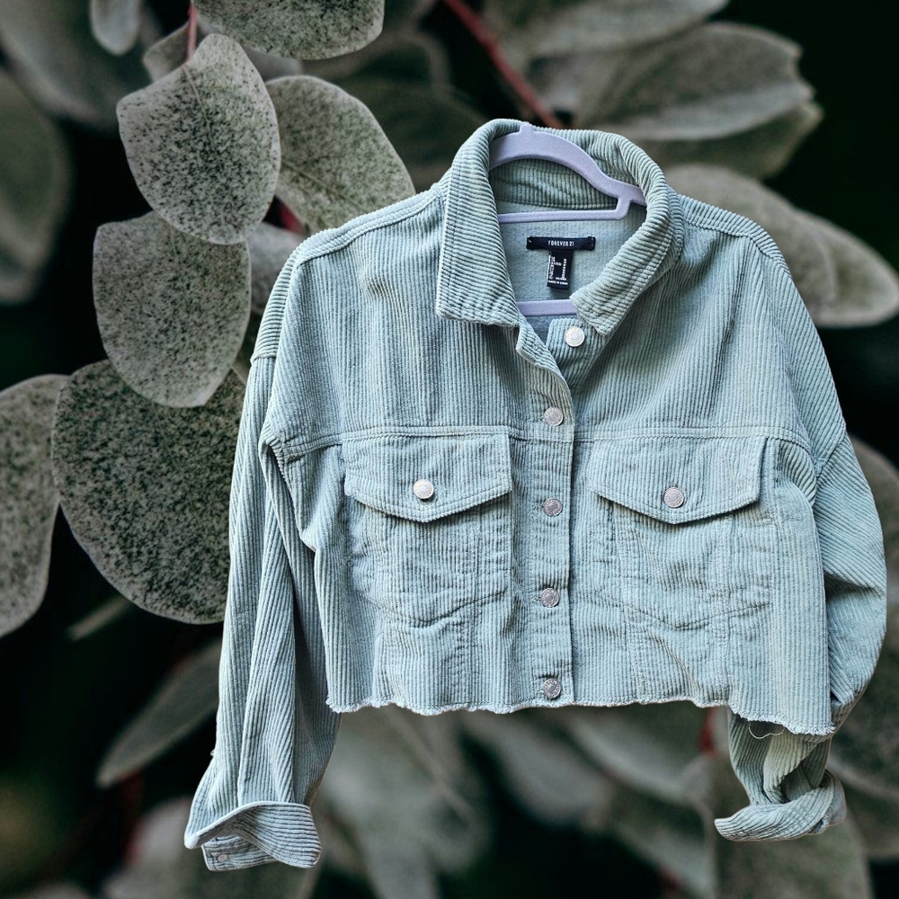 Forever 21 Green Corduroy Cropped Jacket